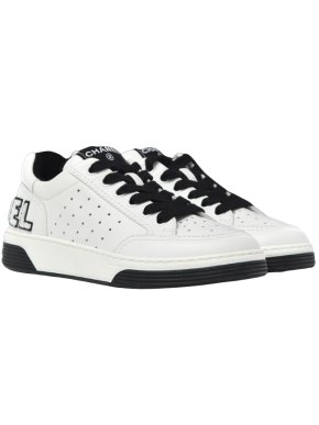 Chanel White & Black CC Shearling Logo Sneakers