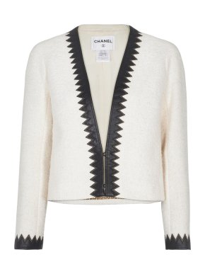 Chanel Ecru Tweed Leather Trim Jacket