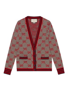 Gucci Red Wool GG Jacquard Cardigan