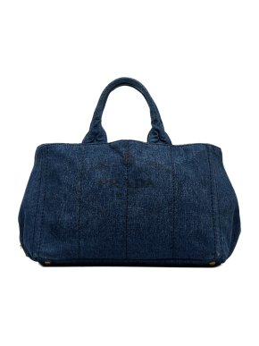 Prada Denim Logo Canapa Tote Bag