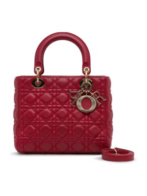 Christian Dior Red Medium Cannage Lady Dior