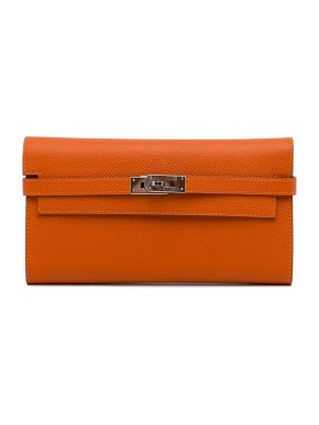 Hermes Orange Epsom Leather Kelly Classic Wallet