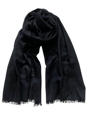 Saint Laurent Black Logo Cashmere and Silk Blend Scarf