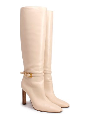Sergio Rossi Chalk Leather SR Nora Knee Boots