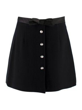 Miu Miu Black Mini Skirt with Bow & Crystal Button Detail