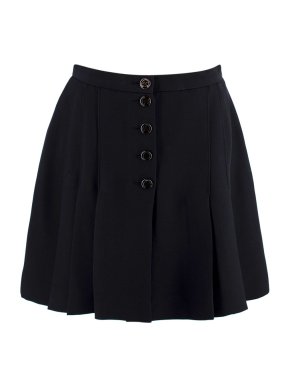 Dior Black Pleated Button Down Wool Mini Skirt