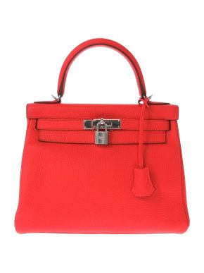 Hermes Red Kelly 28 Retourne in  Clemence Leather with Palladium Hardware