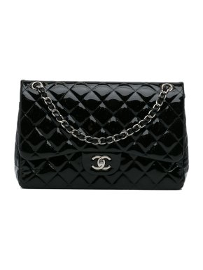 Chanel Black Patent Leather Jumbo Double Flap Bag