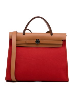Hermes Red Toile Canvas & Hunter Leather Herbag Zip 31