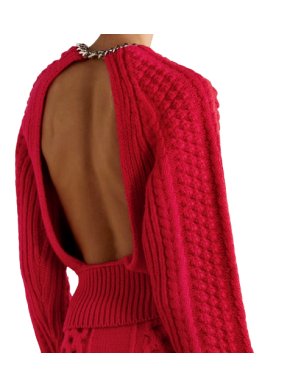 Bottega Veneta Red Chain Detail Open Back Cable Knit Jumper