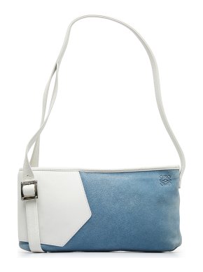 Loewe Blue and White Anagram Suede Shoulder Bag