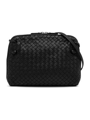 Bottega Veneta Black Leather Intrecciato Nodini Crossbody Bag