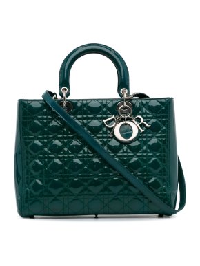 Dior Forrest Green Large Lady Dior in Patent Leather