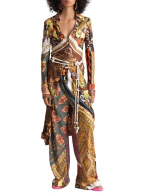 Chloe Multicolour Floral Silk Tunic and Trouser Set