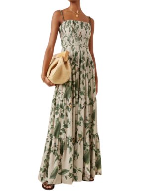 Andres Otalora Mocagua Pleated Printed Crepe Maxi Dress