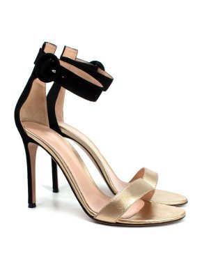 Gianvito Rossi Black & Gold Suede & Leather Portofino 105 Sandals