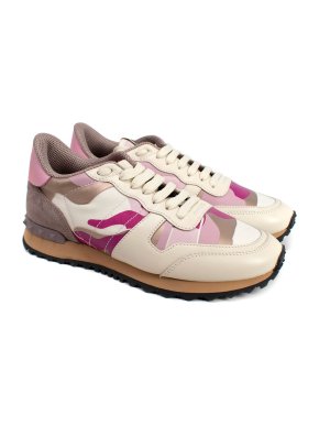 Valentino Pink Camo Leather & Suede Rockrunner Sneakers
