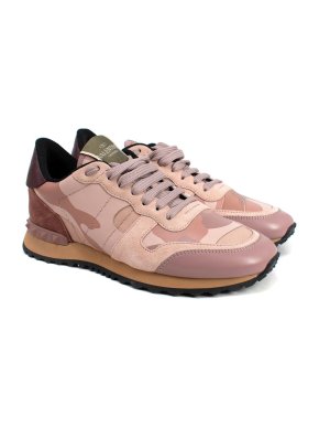 Valentino Garavani Pink Camo Leather & Suede Rockrunner Sneakers