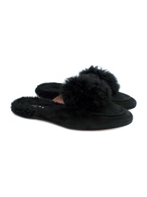 Aquazzura Aquazurra Foxy Pompom Suede Slippers