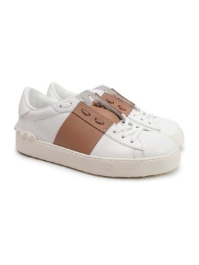 Valentino Garavani White & Dark Beige Open Sneakers