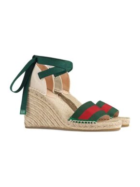 Gucci Lilibeth Striped Grosgrain And Canvas Wedge Espadrilles