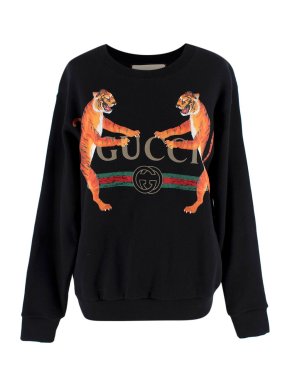 Gucci Black Tiger Print Sweatshirt with Distressed Detail