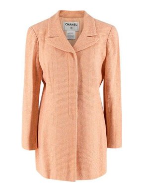 Chanel Peach Tweed Longline Tailored Button Down Jacket