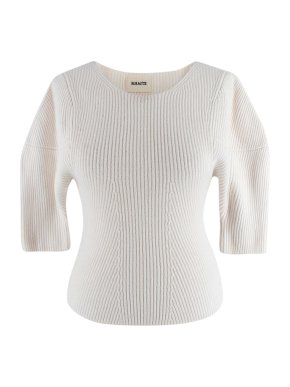 Khaite Cream Ribbed Balloon Sleeve Knitted Top