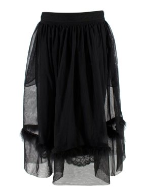 Simone Rocha Black Feather Trimmed Mesh Skirt