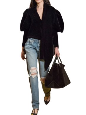 Khaite Velvet Black Balloon Sleeve Top