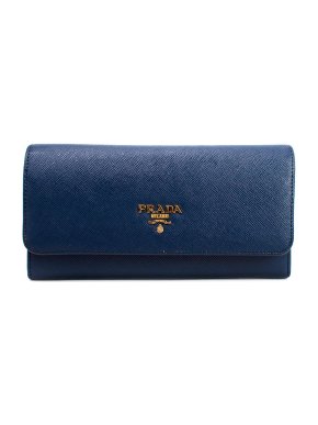 Prada Blue Saffiano Leather Continental Wallet