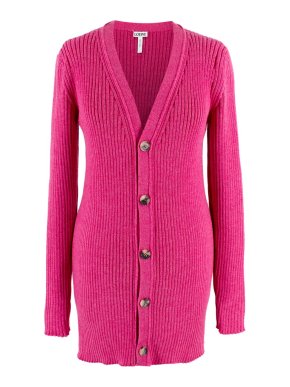 Loewe Pink Ribbed Knit Longline Cardigan