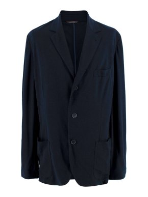 Loro Piana Navy Silk, Cotton & Linen Single Breasted Blazer