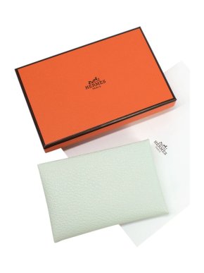 Hermes Calvi Card Holder in  Vert Fizz Evercolor Leather