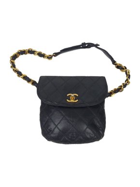 Chanel Black Vintage CC Quilted Belt Bag