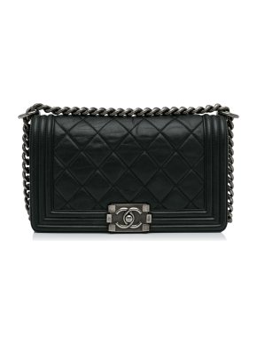 Chanel Black Small Boy Bag in Quilted Lambskin with Ruthenium Hardware