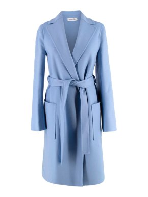 Dior Soft Blue Wool Blend Belted coat