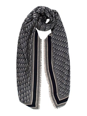 Dior Blue Oblique Silk, Wool & Cotton Shawl