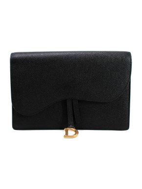 Dior Grained Calfskin Black Saddle Pouch