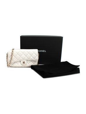 Chanel White Caviar Leather Classic Flap Phone Holder