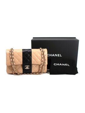 Chanel Limited Edition Beige and Black Lambskin Medium Double Flap Bag