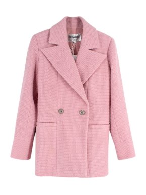 Chanel Pink 22K Tweed Jacket with Crystal Button Detail