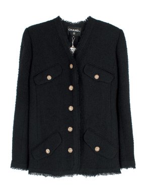 Chanel Black Tweed 4-pocket Collarless Jacket