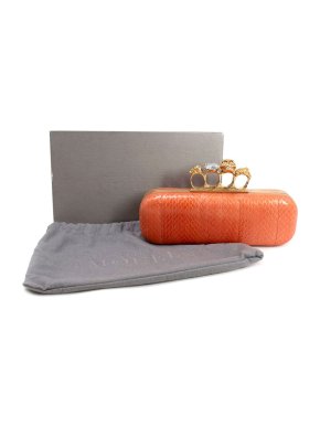 Alexander McQueen Coral Watersnake Long Crystal Skull Knuckle Clutch