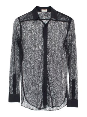 Saint Laurent Black Sheer Lace Blouse