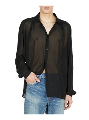 Saint Laurent Men's Black Silk Sheer Shirt