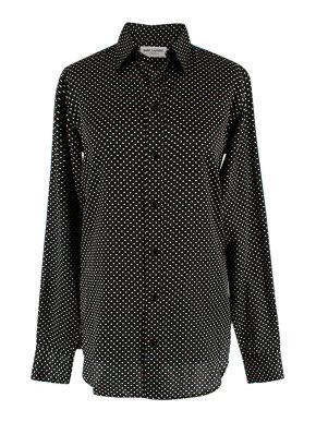 Saint Laurent Black and White Silk Polka Dot Shirt