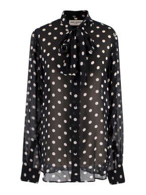 Saint Laurent Polka Dot Silk Pussybow Blouse