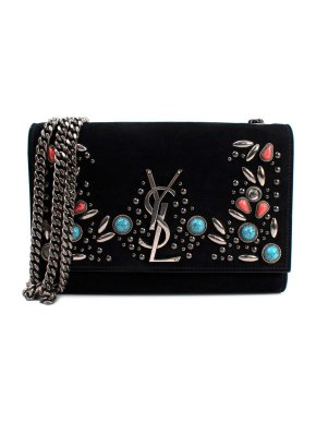 Saint Laurent Black Suede Studded Embellished Kate Bag