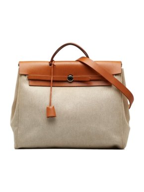 Hermes Beige Toile Canvas & Naturel Leather Herbag MM Bag